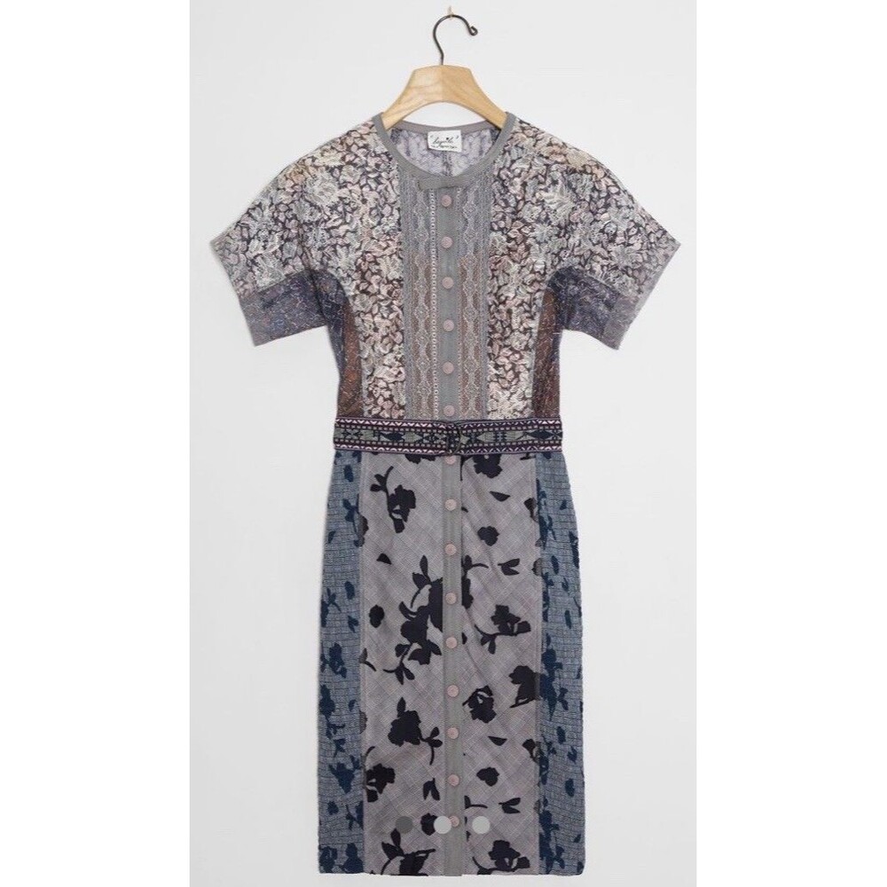 NWT Anthropologie Byron Lars Belleza Sheath Dress Size 0P Blue Grey